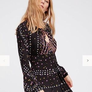 Free People Black Polka Dot Long-Sleeve Midi Dress